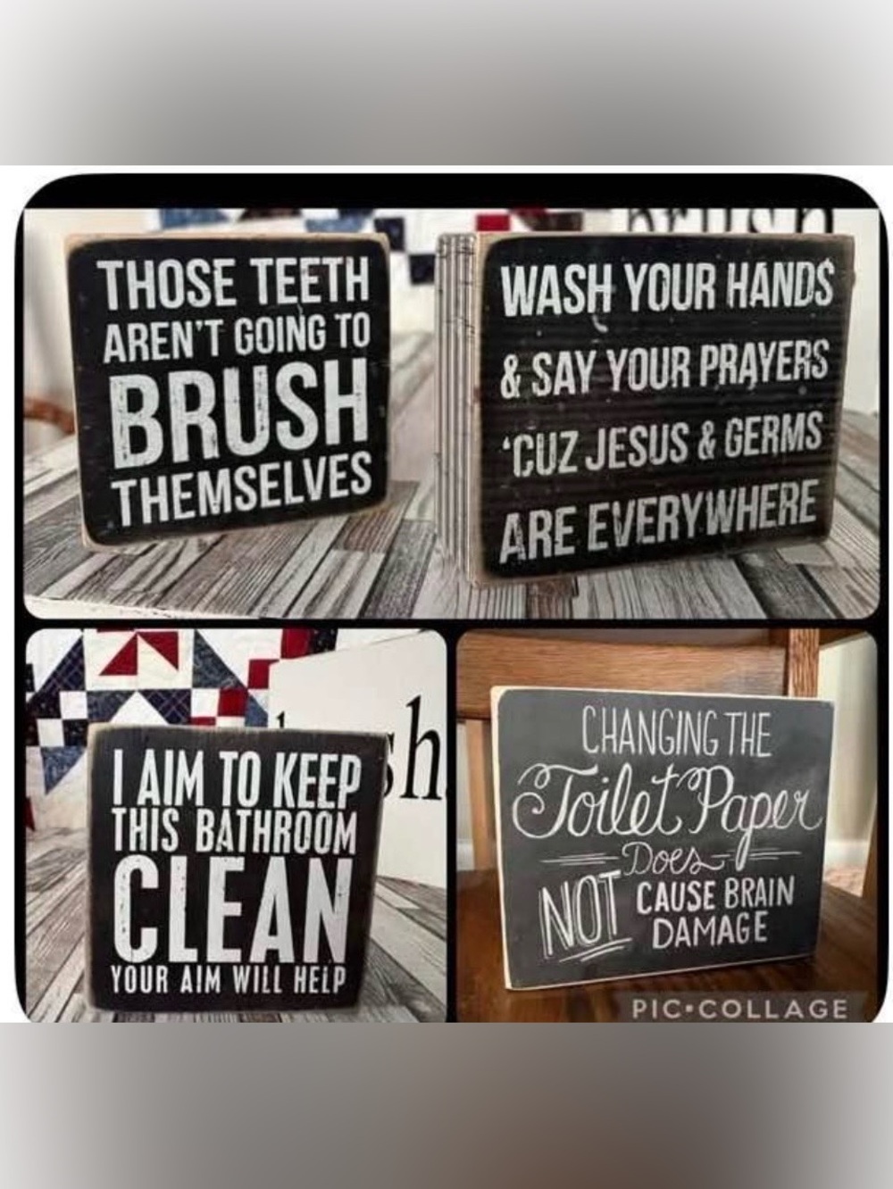 Rustic Black Bathroom Wall Sign - Humorous Wash & Brush Reminder